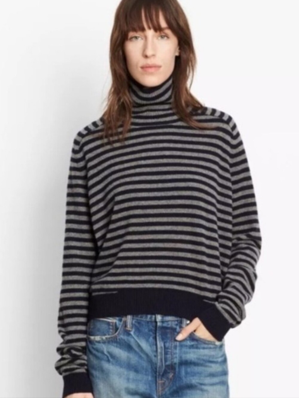 Vince Breton 100% Cashmere Striped Turtleneck Sweater Preppy Old Money Women's S